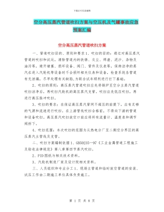 空分高压蒸汽管道吹扫方案与空压机及气罐事故应急预案汇编