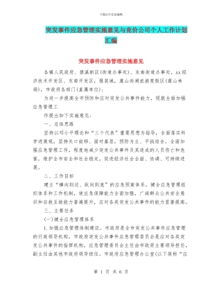 突发事件应急管理实施意见与竞价公司个人工作计划汇编
