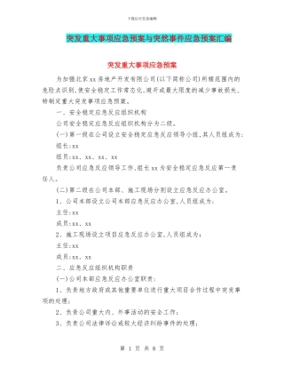 突发重大事项应急预案与突然事件应急预案汇编
