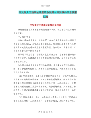 突发重大交通事故处置应急预案与突然事件应急预案汇编