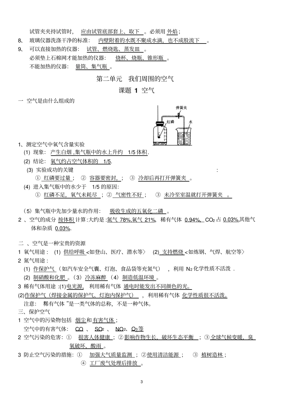 完整版最新人教版初中化学上册知识点归纳总结按章节_第3页