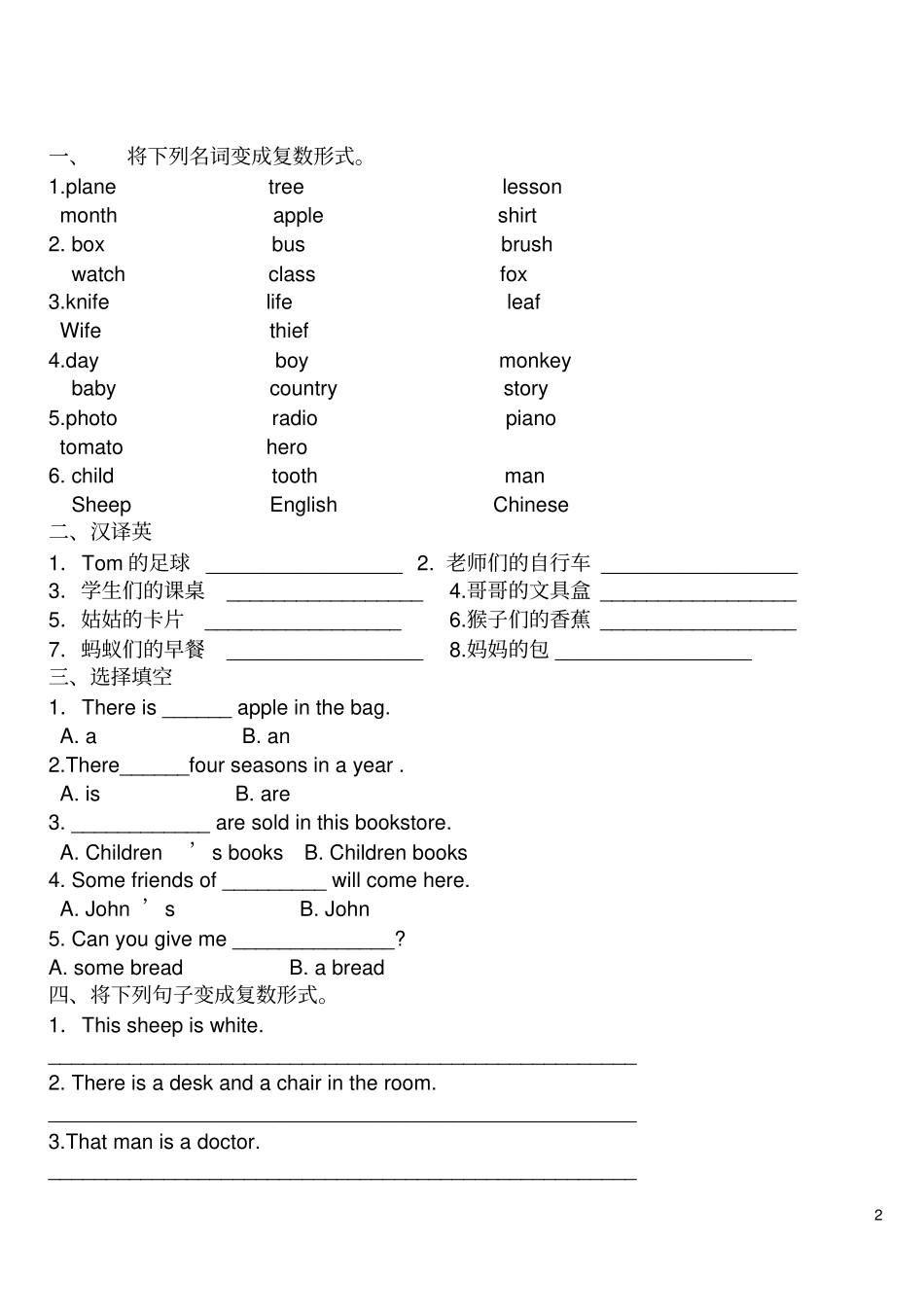 完整版最新小学英语语法练习_第2页