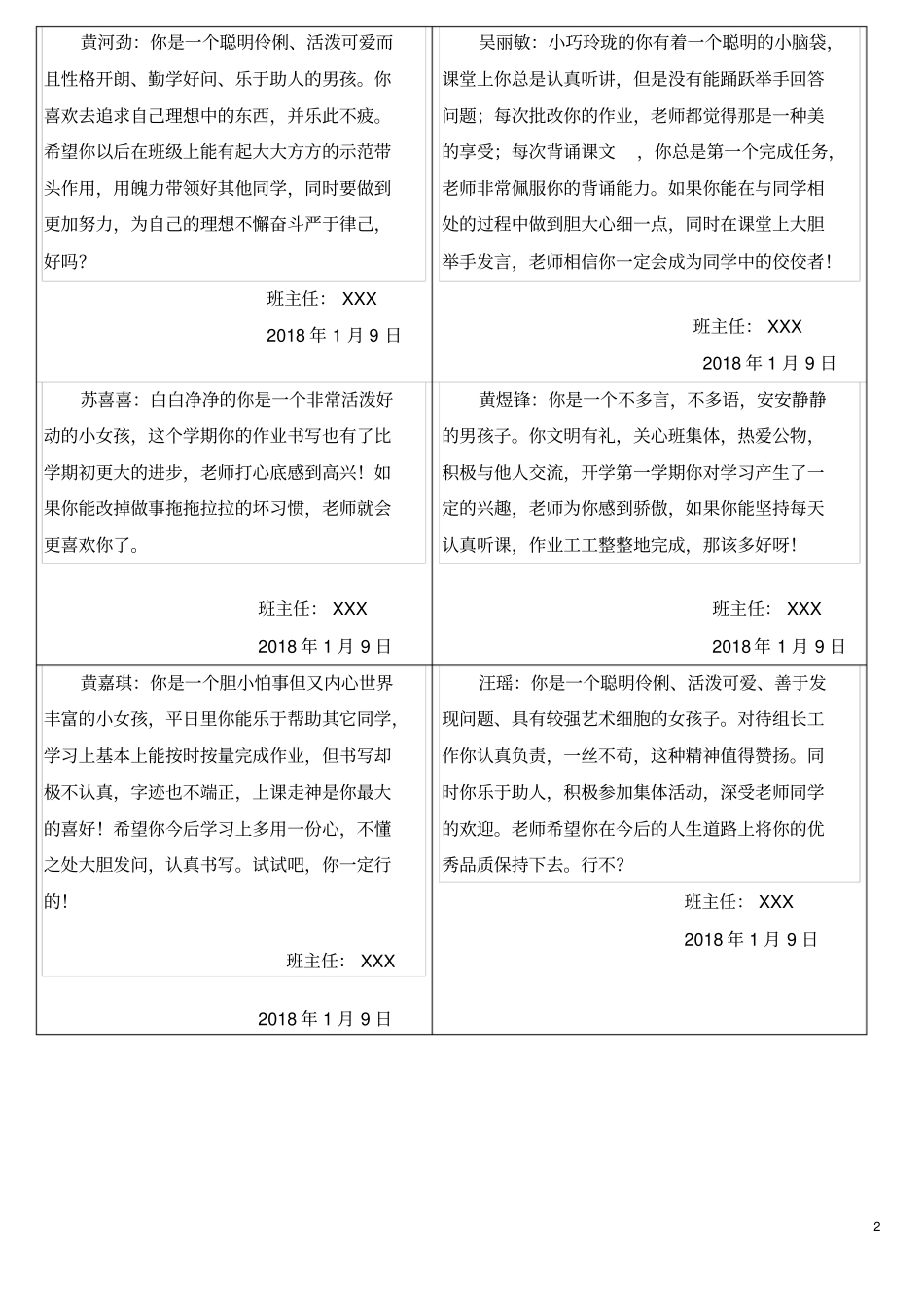 完整版最新期末学生评价手册评语表_第2页