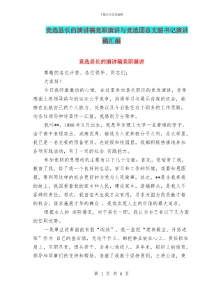 竞选县长的演讲稿竞职演讲与竞选团总支副书记演讲稿汇编