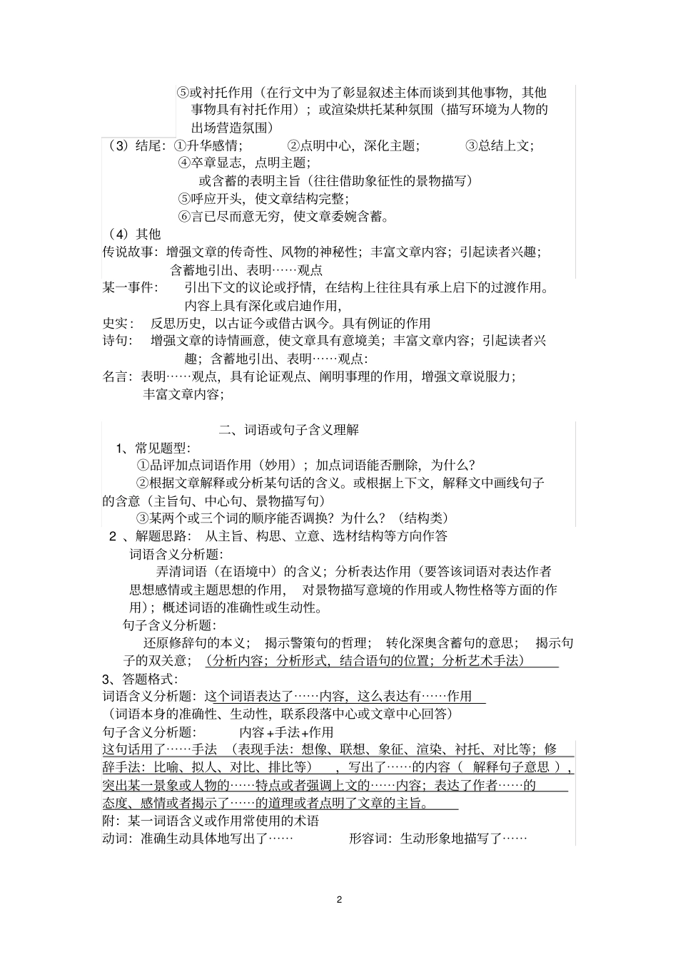 完整版最新高考散文答题模板_第2页