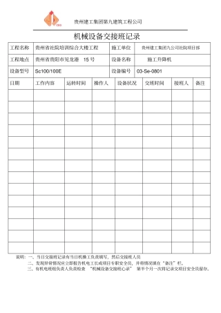 完整版机械设备交接班记录