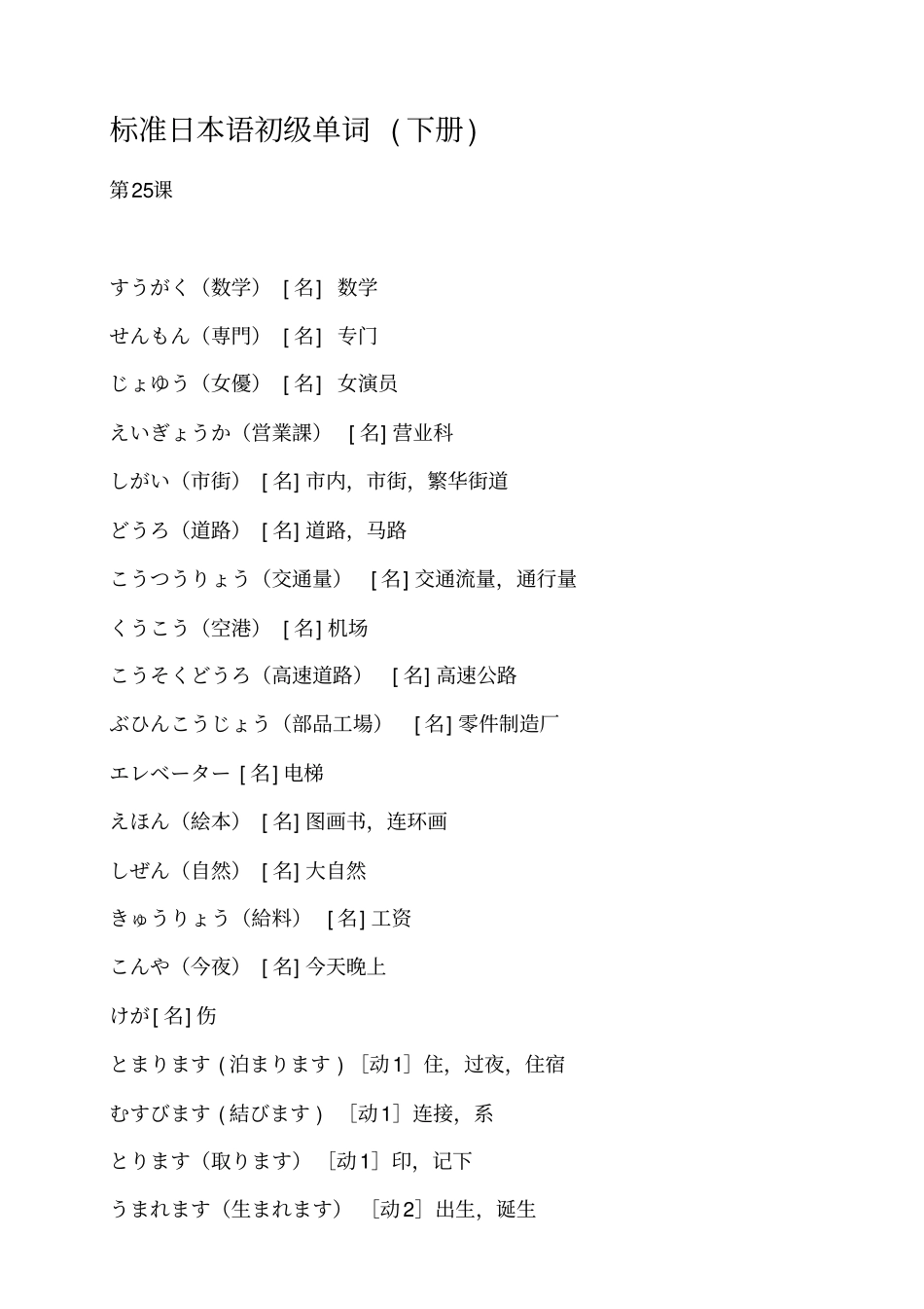 完整版标准日本语初级单词下册_第1页