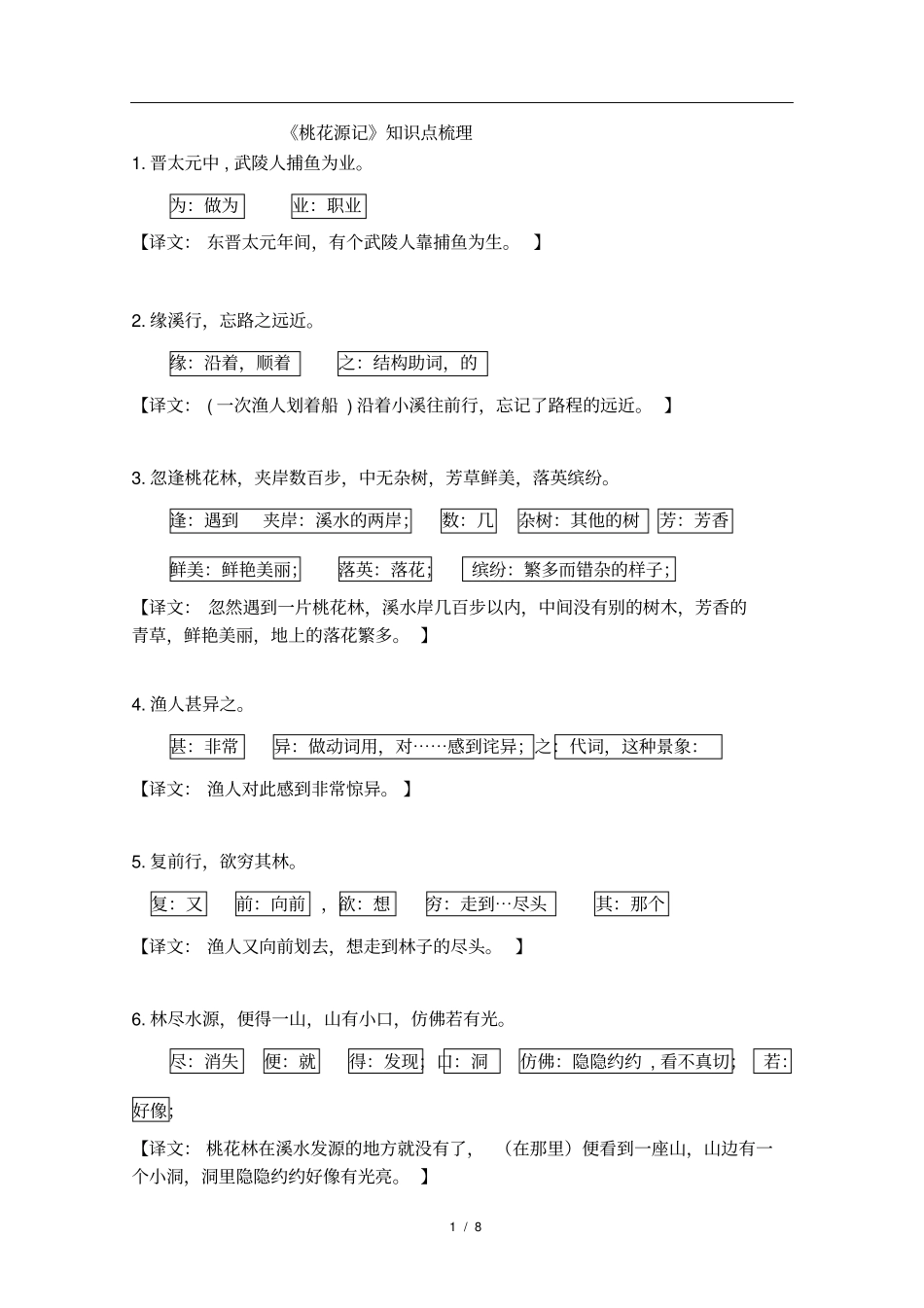 完整版桃花源记知识点梳理,推荐文档_第1页
