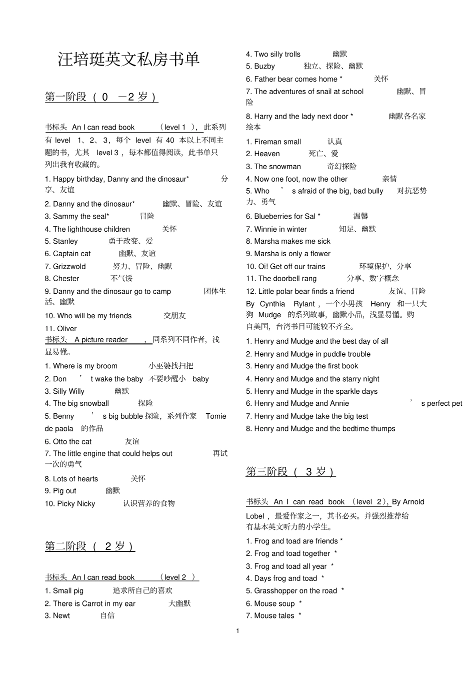 完整版汪培珽书单中英文全_第1页