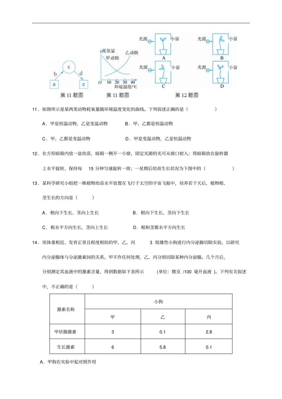 完整版浙教版八年级科学上册期末强化4生命活动的调节答案版_第3页