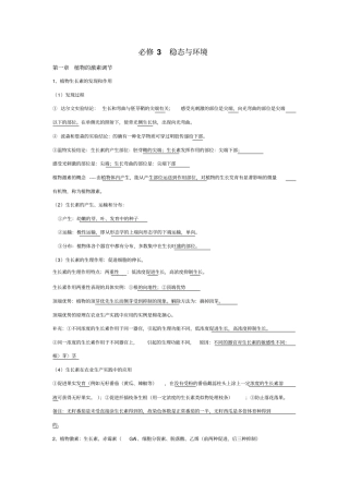 完整版浙科版高中生物必修3：稳态与环境全书知识点总结-学生文档良心出品
