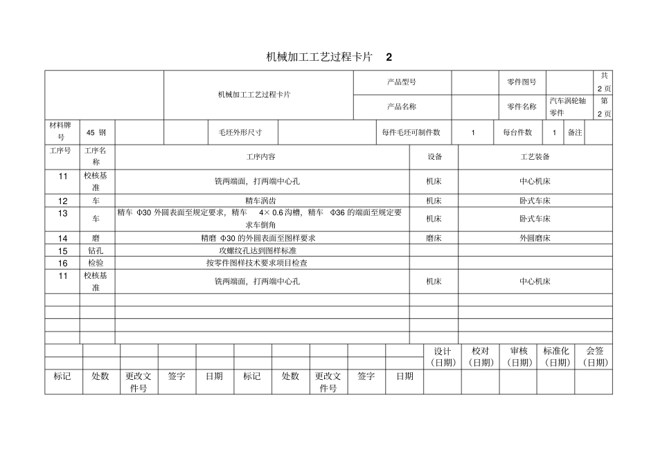 完整版涡轮轴机械加工工艺卡片模板1_第2页