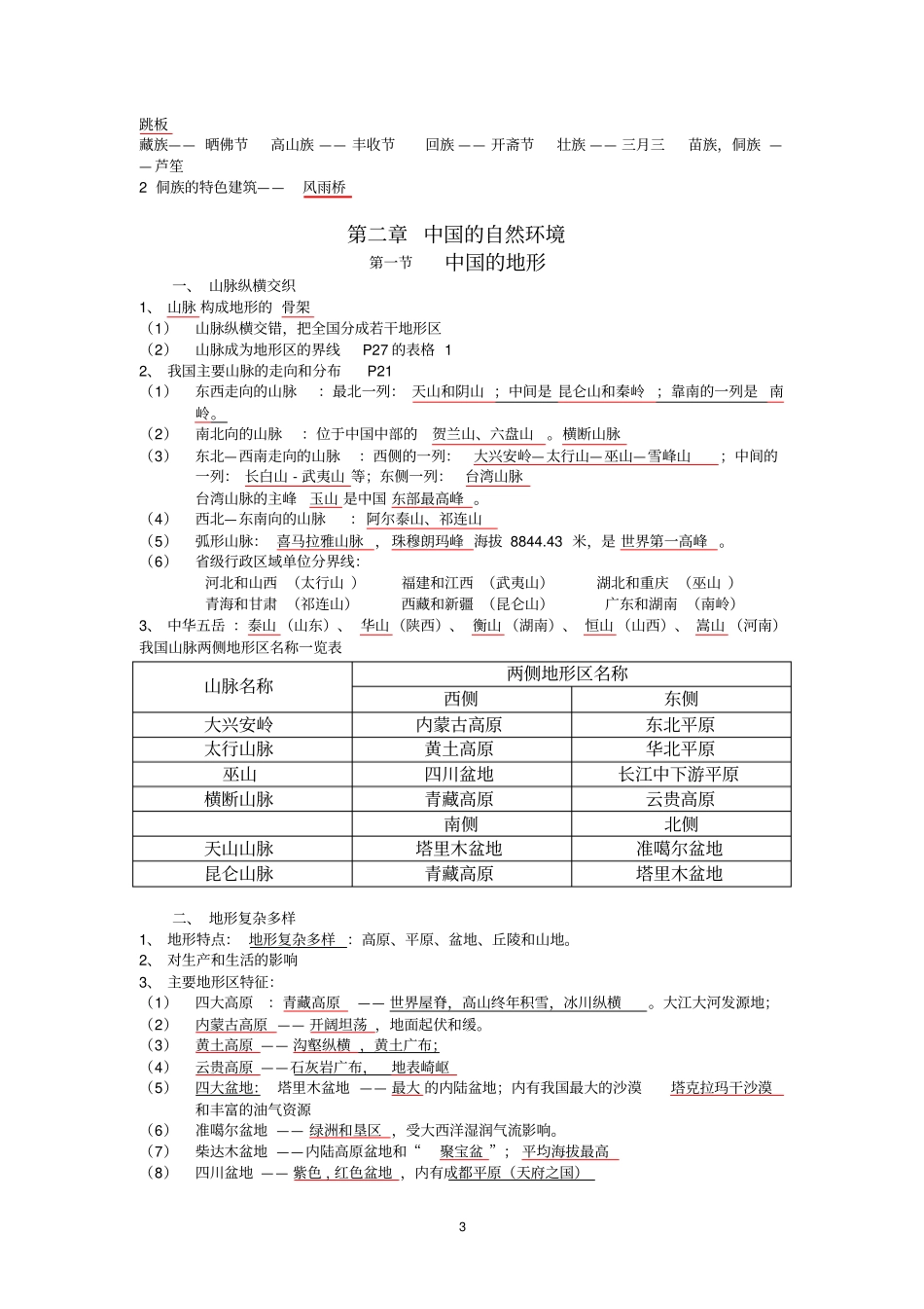 完整版湘教版版八年级上册地理知识点总结文档良心出品_第3页