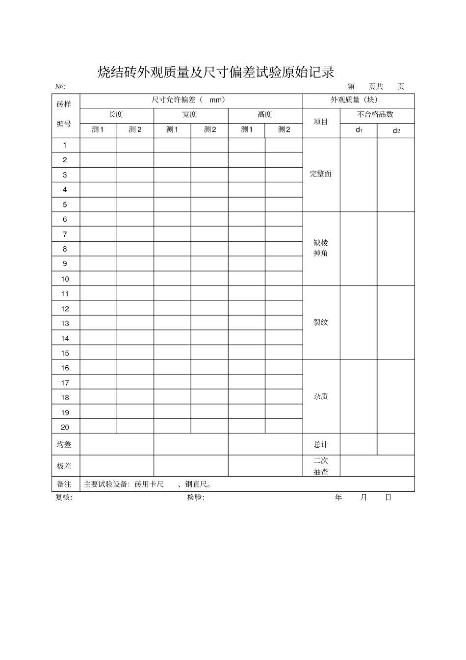 完整版烧结砖原始记录_第1页