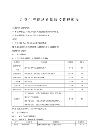 完整版片剂生产过程质量监控管理规程文档良心出品