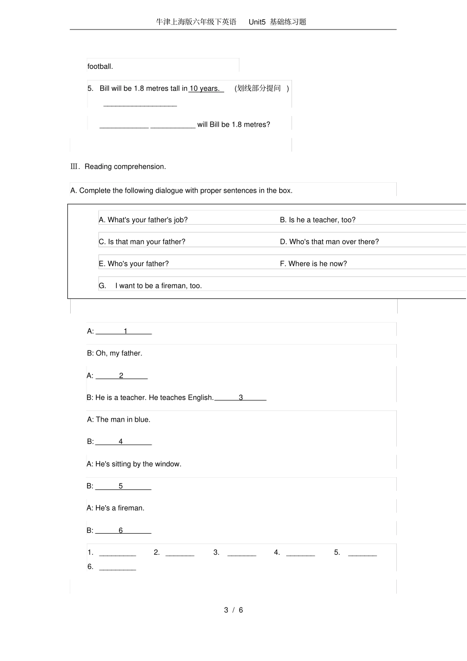 完整版牛津上海版六年级下英语Unit5基础练习题_第3页