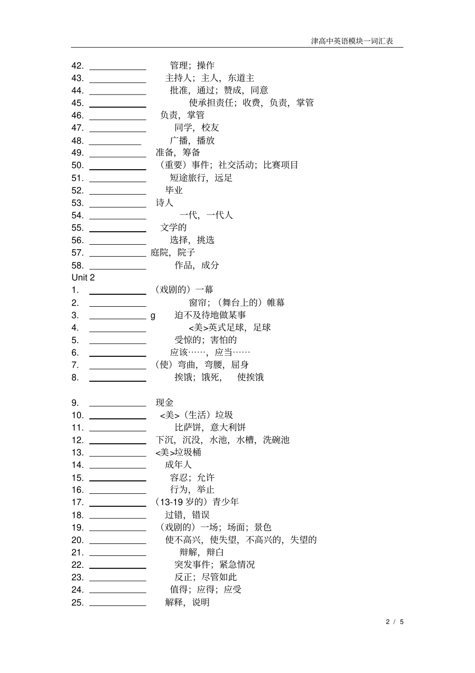 完整版牛津高中英语模块一词汇表中文_第2页