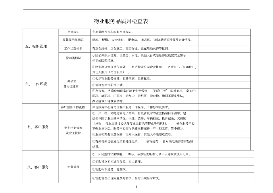完整版物业服务质量环境职业健康安全月工作检查表_第3页