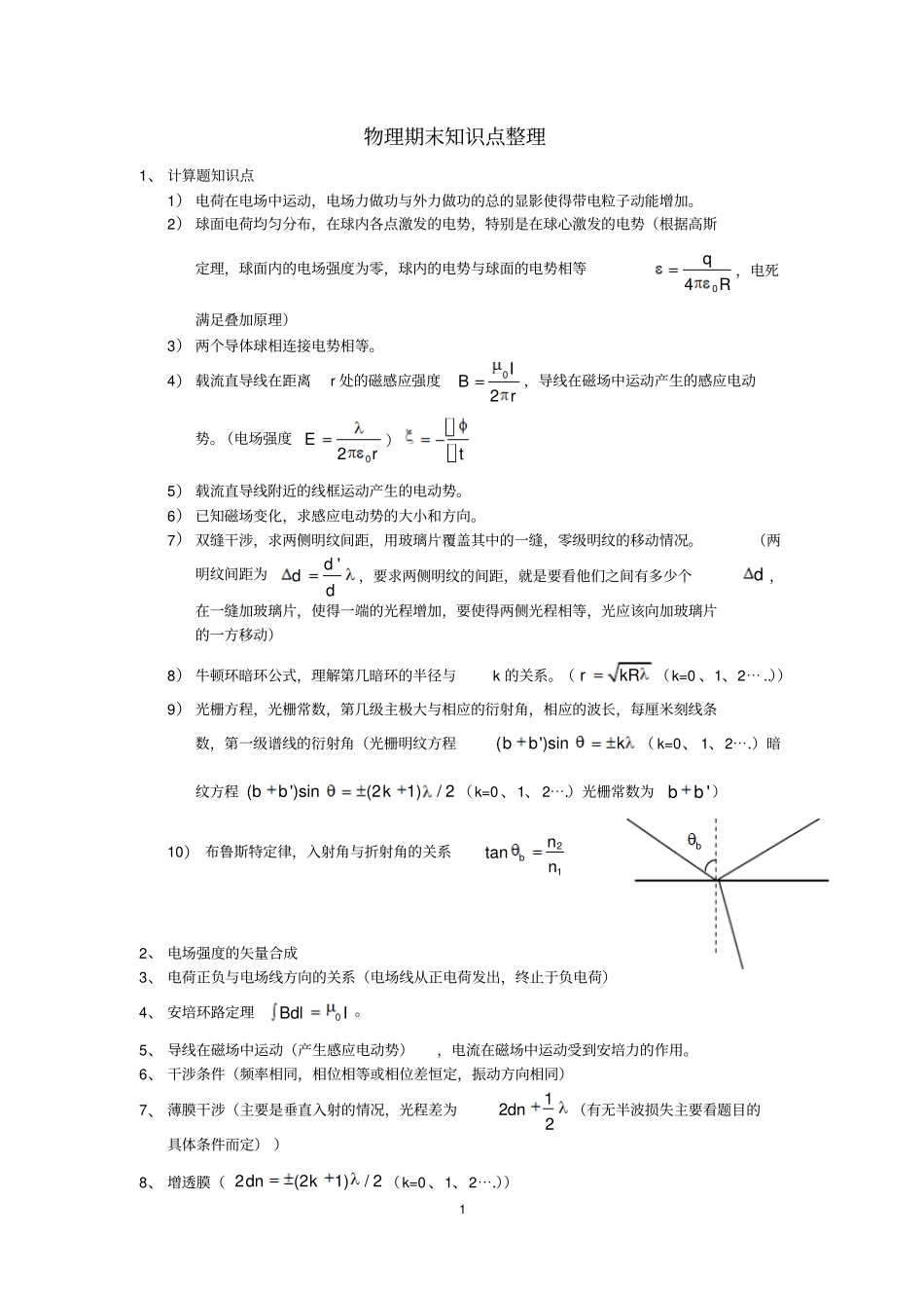 完整版物理学教程第二版-马文蔚下册公式原理整理文档良心出品_第1页