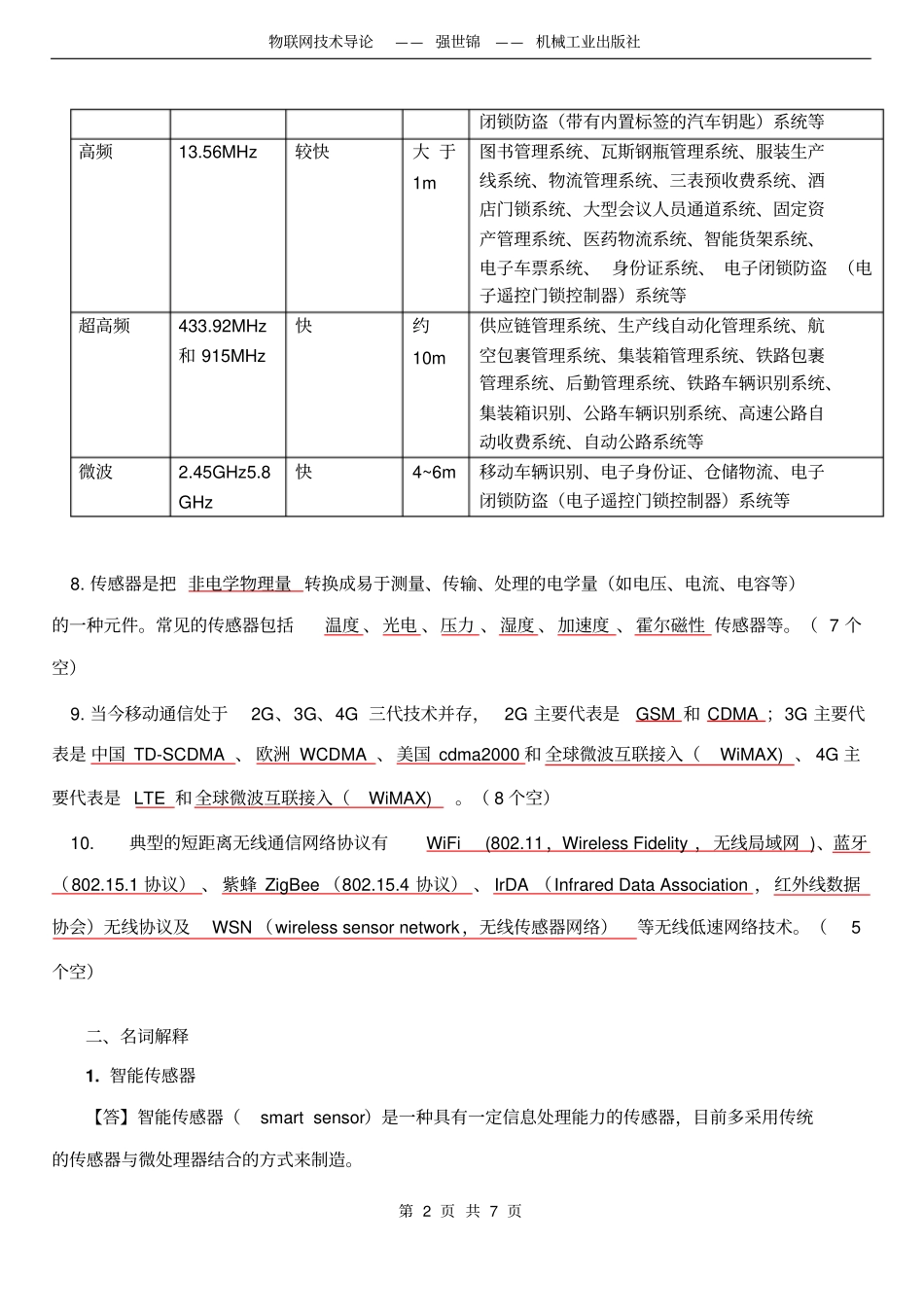 完整版物联网技术导论模拟试题汇总含答案_第2页
