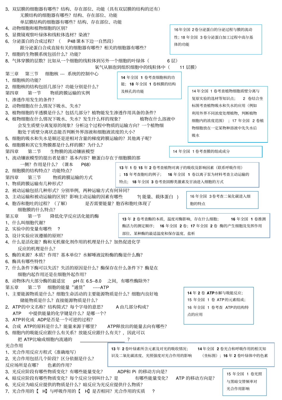 完整版生物必修一必背问题及近5年全国卷高考考点分析_第2页