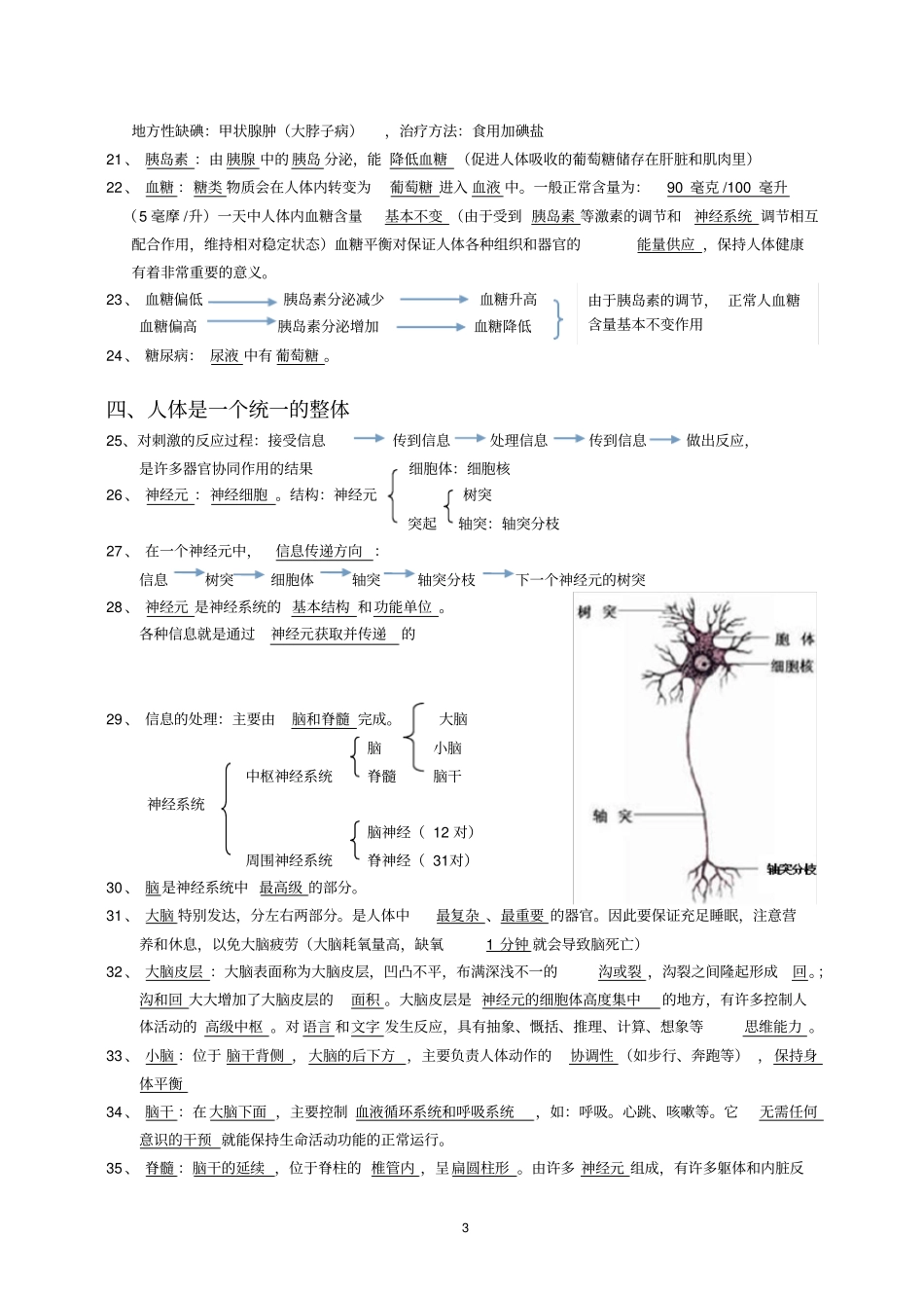 完整版精编华师大版八年级下生命活动的调节复习提纲_第3页