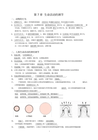 完整版精编华师大版八年级下生命活动的调节复习提纲