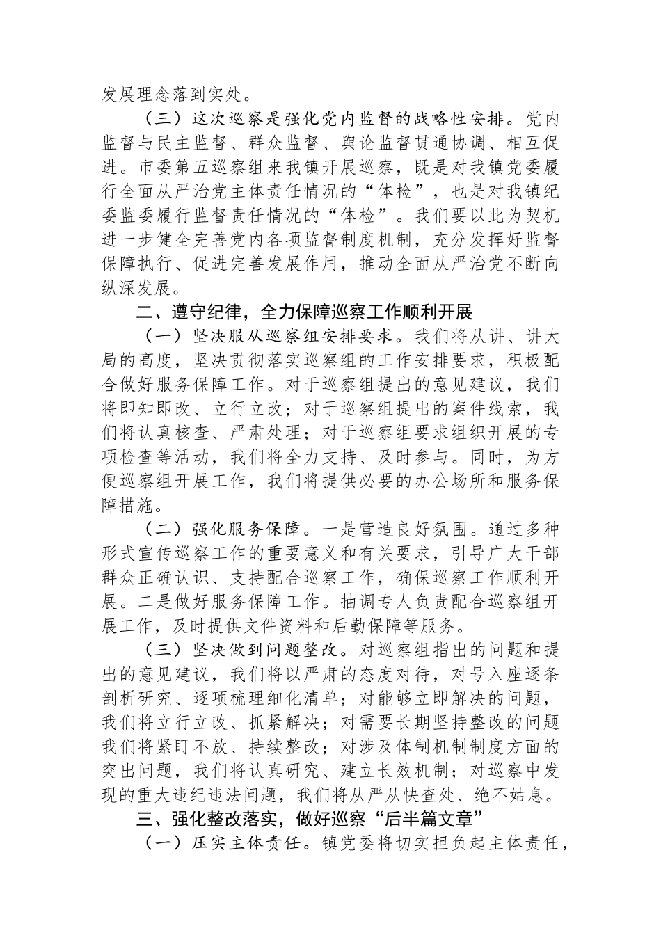 镇党委书记在2024年巡察工作反馈会上的发言_第2页