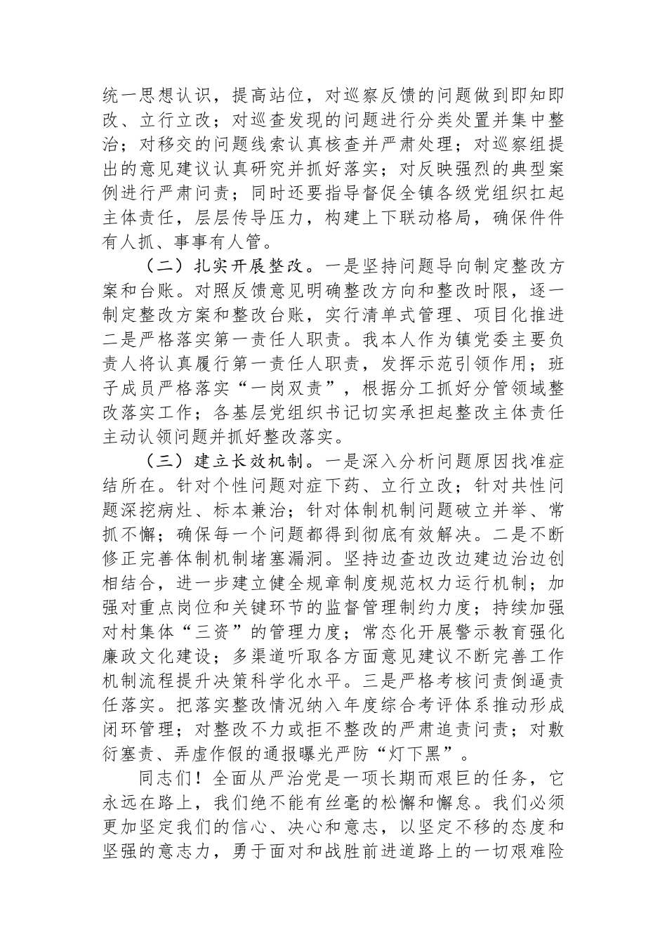 镇党委书记在2024年巡察工作反馈会上的发言_第3页