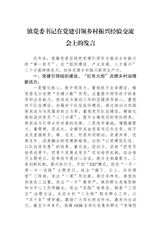 镇党委书记在党建引领乡村振兴经验交流会上的发言