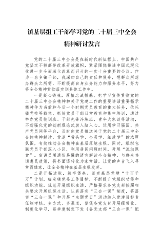 镇基层组工干部学习党的二十届三中全会精神研讨发言