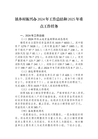 镇乡村振兴办2024年工作总结和2025年重点工作任务