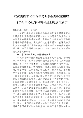 政法委副书记在巡学旁听县检察院党组理论学习中心组学习研讨会上的点评发言