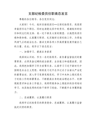 支部纪检委员任职表态发言