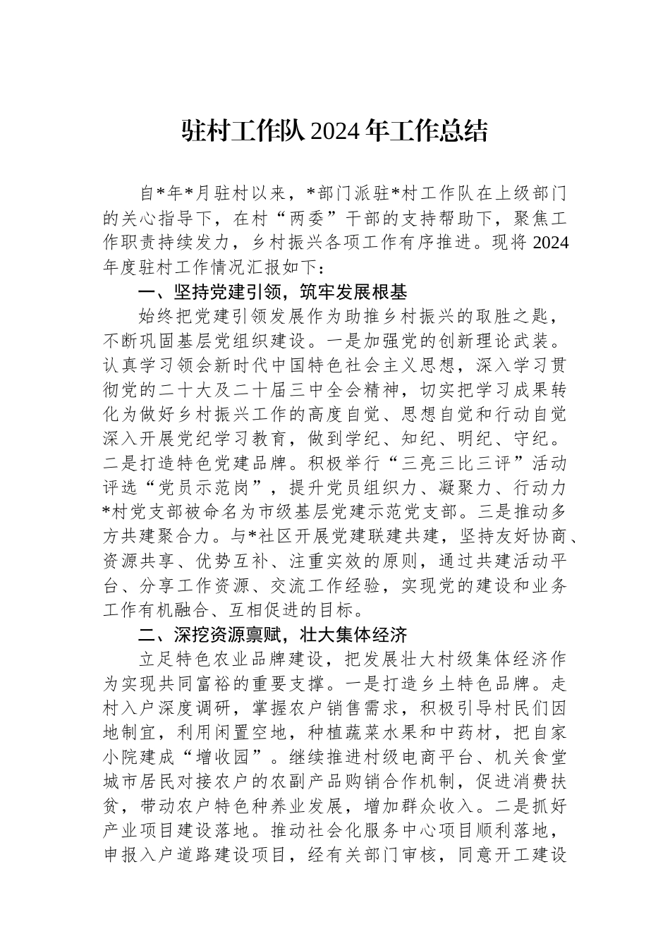 驻村工作队2024年工作总结_第1页