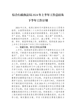 综合行政执法局2024年上半年工作总结及下半年工作计划