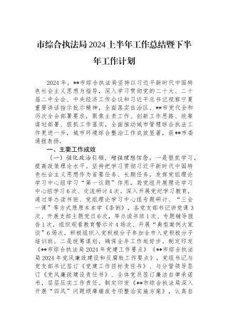 市综合执法局2024上半年工作总结暨下半年工作计划