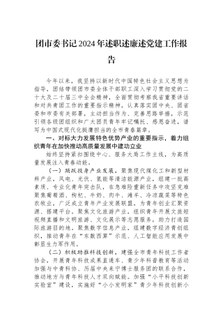 团市委书记2024年述职述廉述党建工作报告