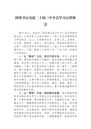 团委书记交流二十届三中全会学习心得体会