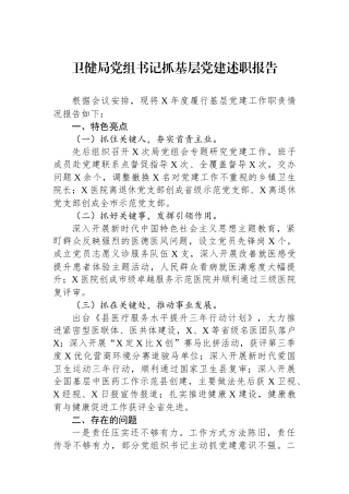 卫健局党组书记抓基层党建述职报告