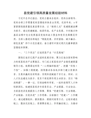 县党建引领高质量发展经验材料