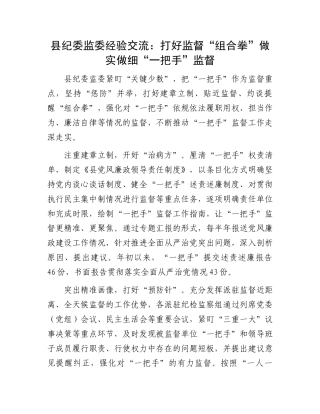 县纪委监委经验交流：打好监督“组合拳”做实做细“一把手”监督