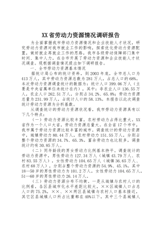 XX省劳动力资源情况调研报告