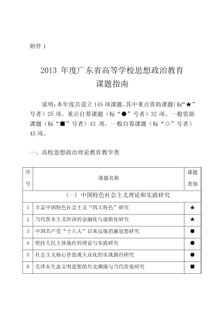 1.2013年度广东省高等学校思想政治教育课题指南