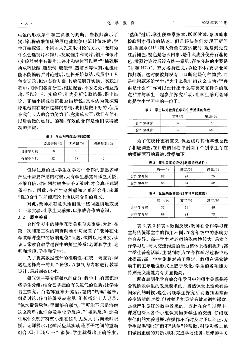 高中化学合作学习有效性调研报告_第2页