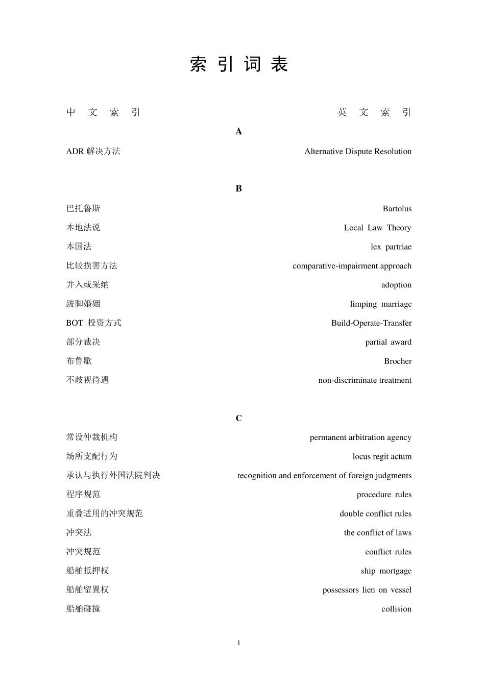 国际私法英文专业词汇对照表_第1页