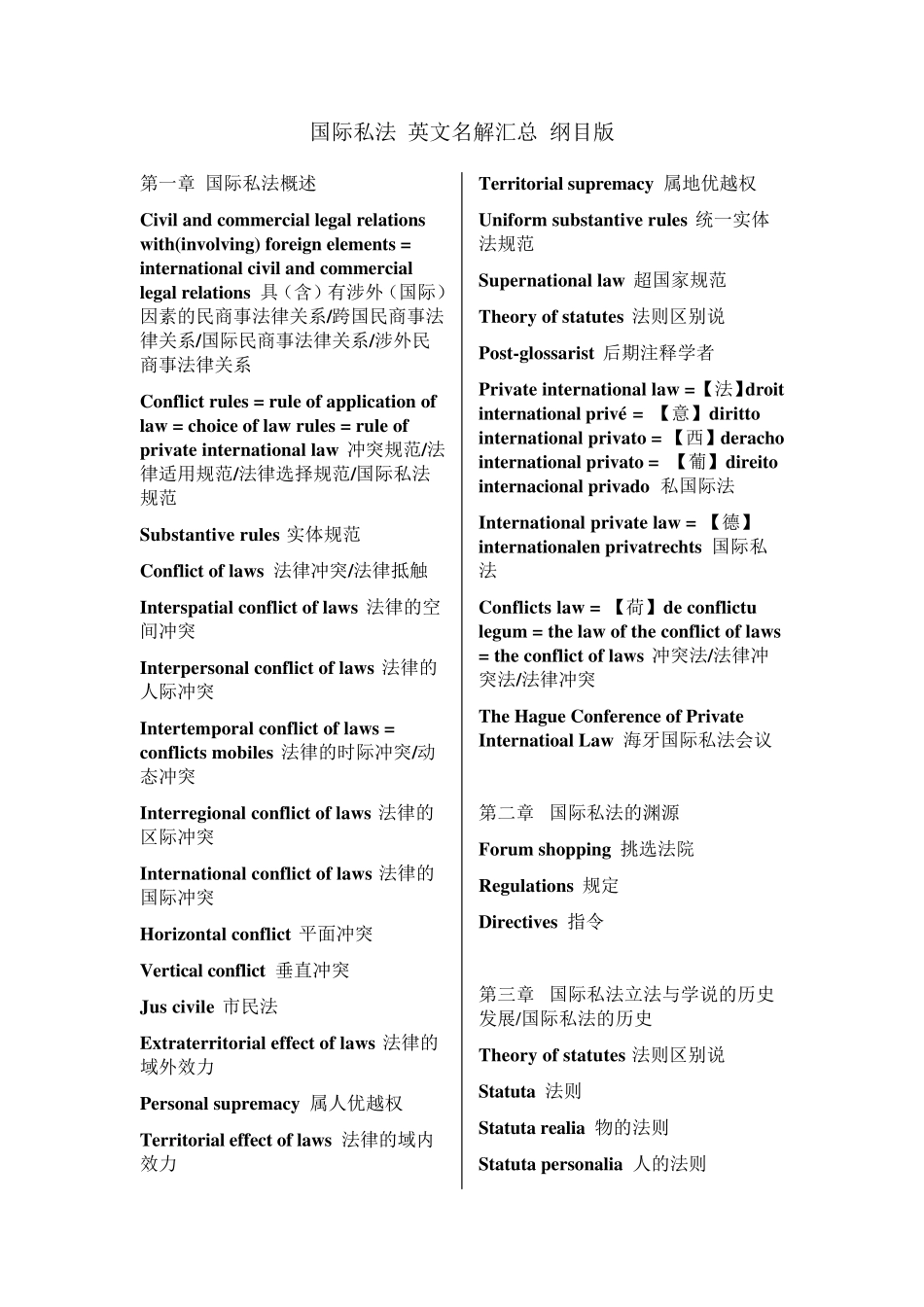 国际私法英文名解汇总纲目版_第1页