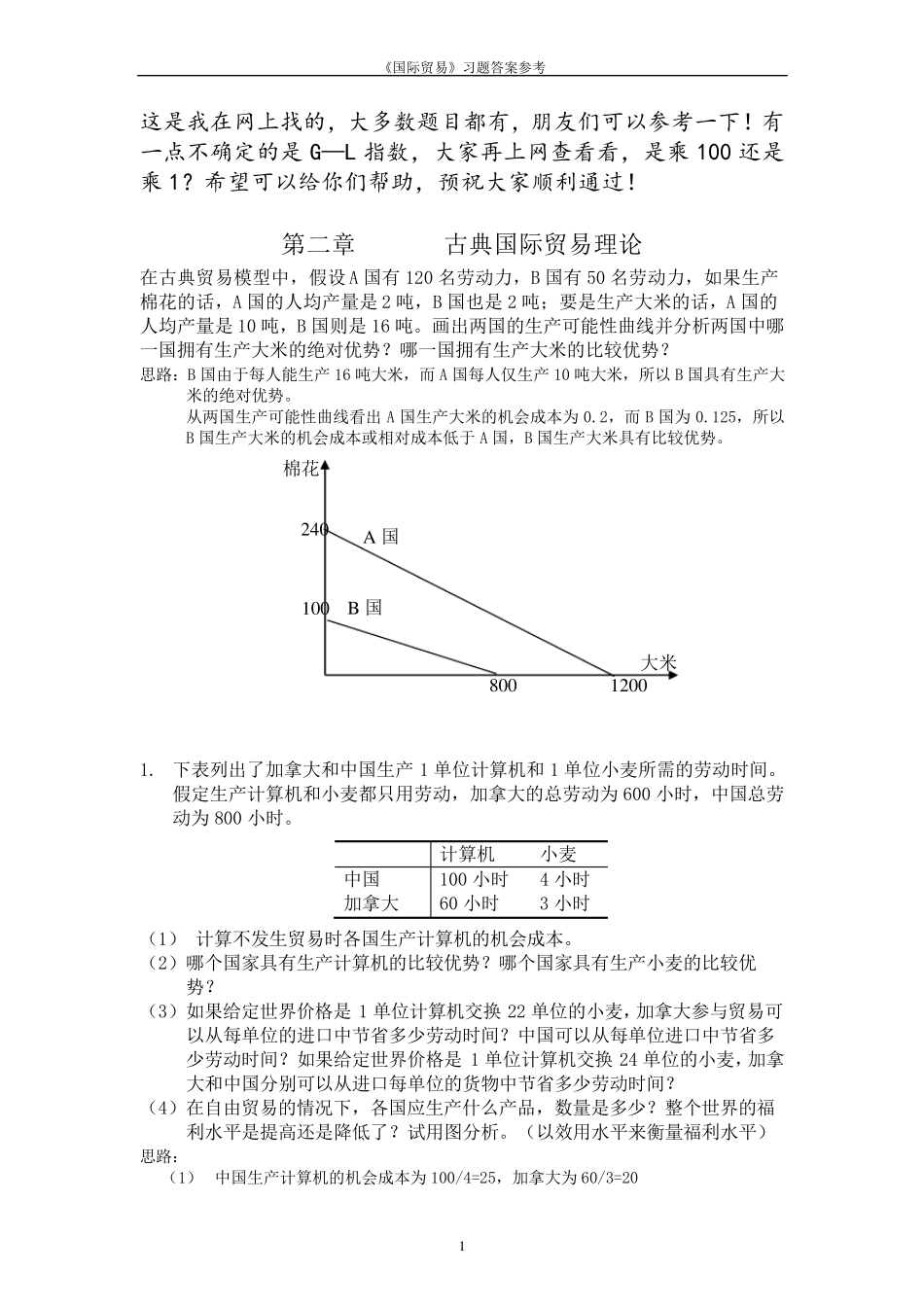 国际经济学课后习题答案_第1页