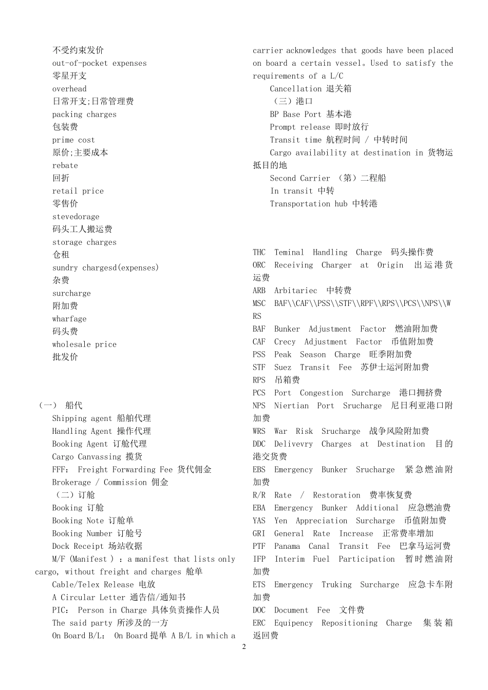 国际货运货代费用中英文详细说明_第2页