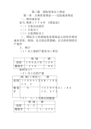 国际贸易分工理论